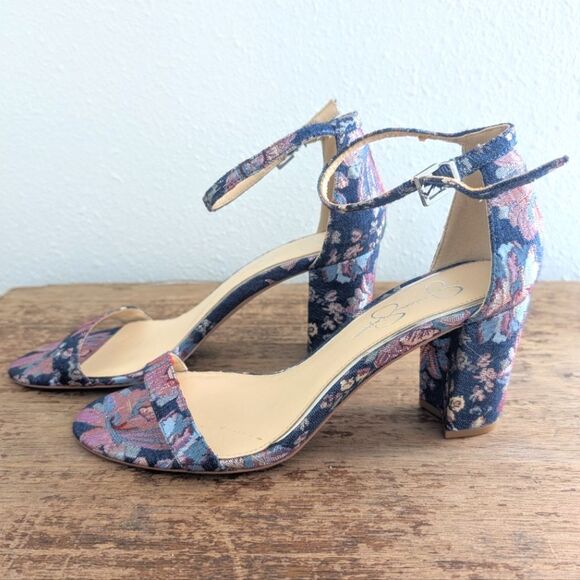 Jessica Simpson JP Monroe Sandals Size 9 Strappy Floral Metallic - Picture 3 of 8